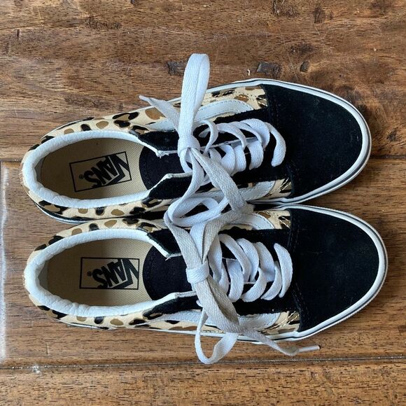 Vans Kids Old Skool Leopard Glitter Sneaker Sz 2.5 - Picture 6 of 10